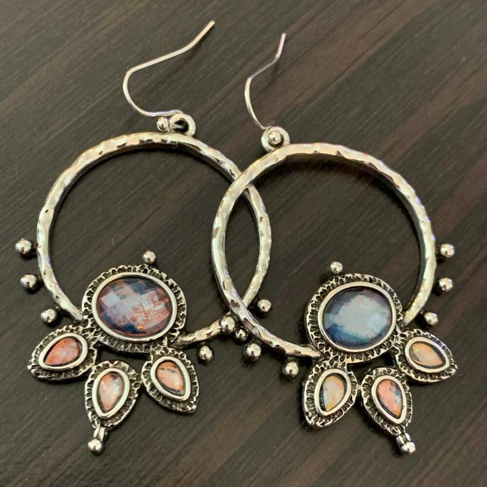 Silver Moonstone Color Gemstone Lotus Flower Earrings
